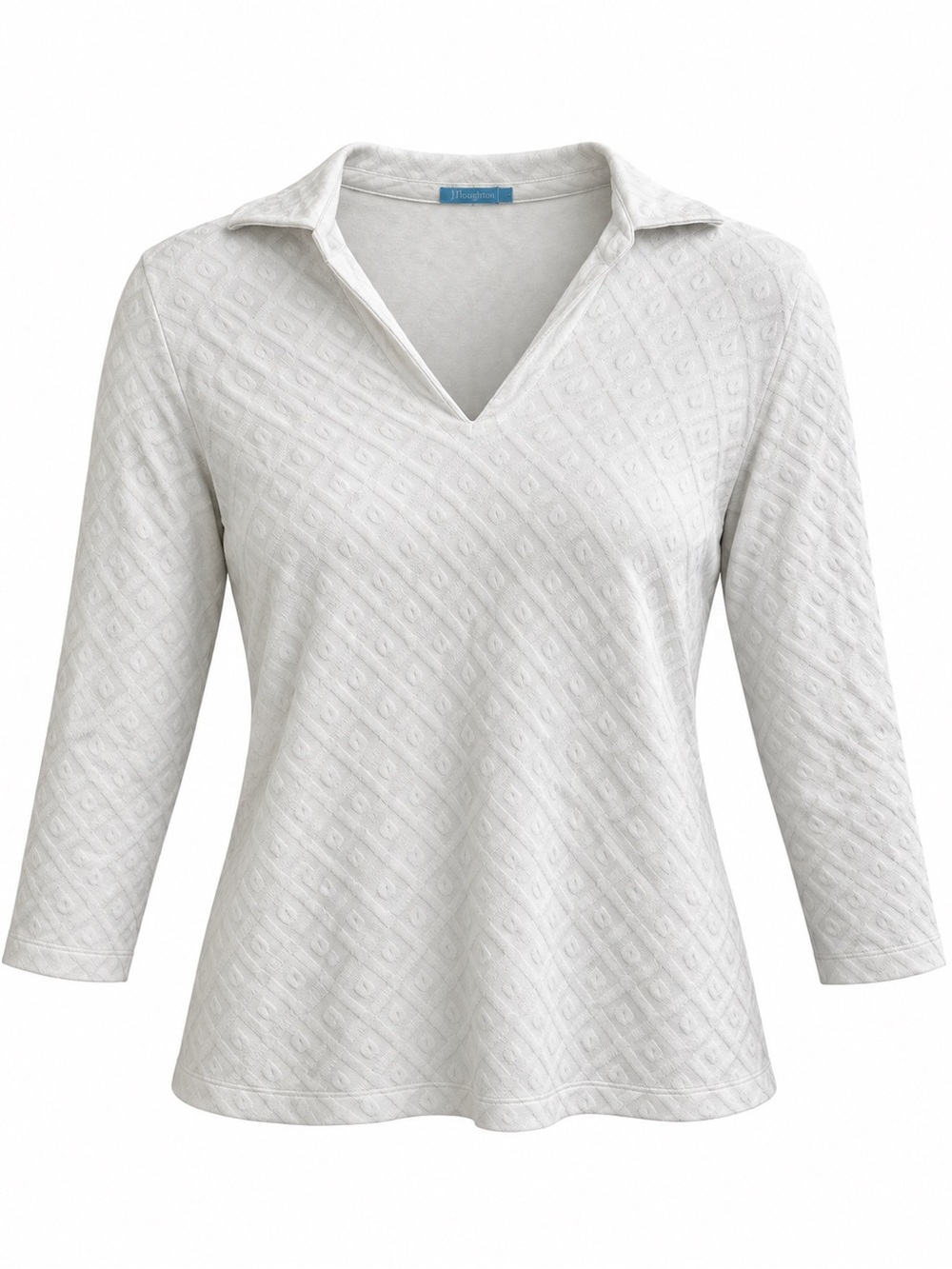 J. McLaughlin White Textured V-Neck Collar 3/4 Sleeve Top Women’s Size M